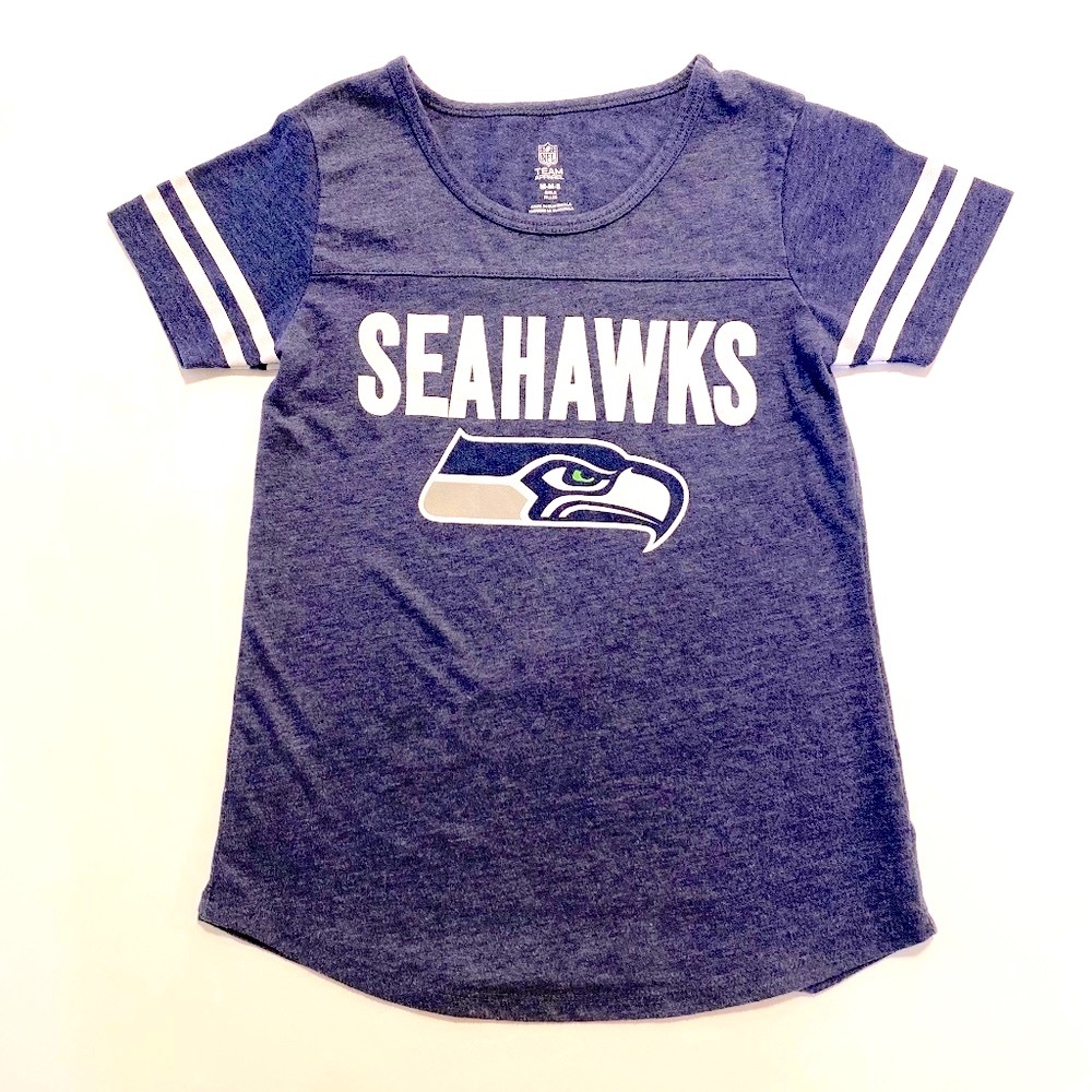 Girls | NFL Team Apparel | Seattle Seahawks Tee | Blue & White | M(8)